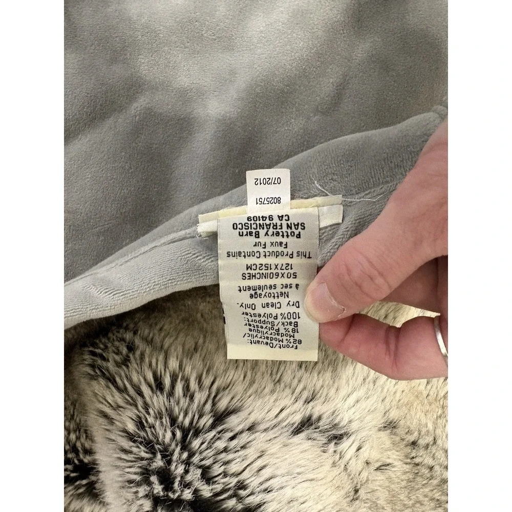 Pottery Barn Grey Faux Fur‎ Throw Blanket 50x60